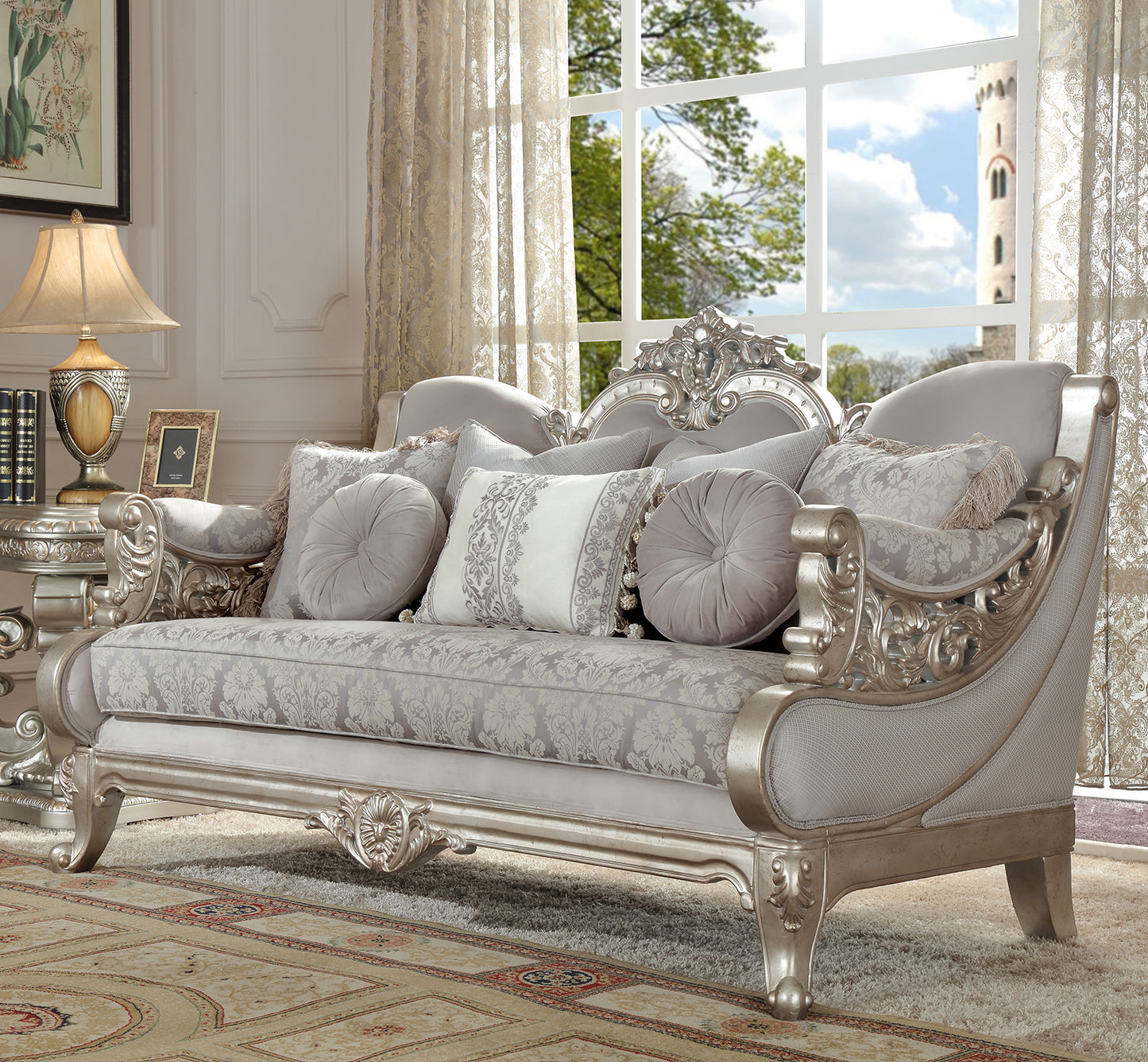 3pc Sofa Set Living Room Set in Metallic Silver