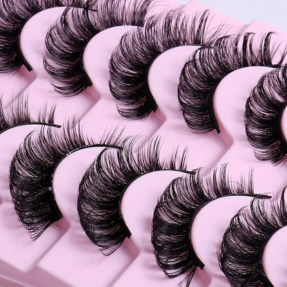 Glamorous Party-Perfect False Eyelashes: 10-Pair Pack of Unscented, Thick, High-Volume, Curly Russian Strip Lashes with Natural Appearance