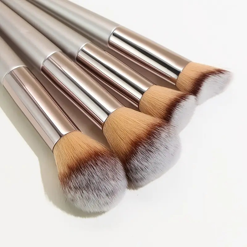 Luxurious 14Pcs Champagne Colored, Alcohol-Free Makeup Brush Set - Soft Nylon Bristles, Ideal for All Skin Types, Perfect for Smooth Application!