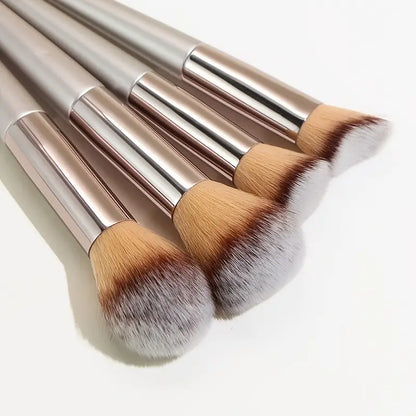 Luxurious 14Pcs Champagne Colored, Alcohol-Free Makeup Brush Set - Soft Nylon Bristles, Ideal for All Skin Types, Perfect for Smooth Application!