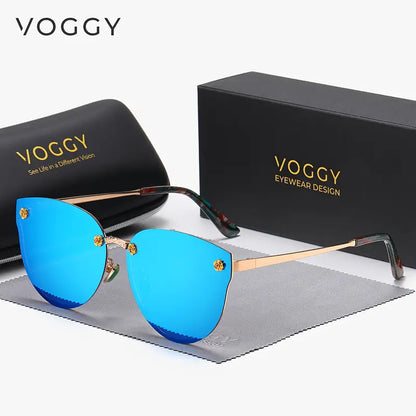 VOGGY Polarized Cat Eye Sunglasses For Women Men Mirrored Fashion Metal Sun Shades For Driving Beach Party