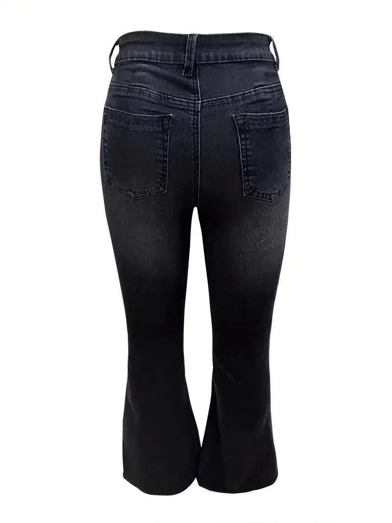 Jeans y ropa de mezclilla para mujer: Jeans negros de pierna acampanada de gran elasticidad: ¡pantalones de mezclilla con corte tipo bota, elegantes y cómodos! 