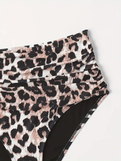 Leopard Print Versatile Bikini Bottom, High Waist High Cut Sexy Style Beachwear Bottom, Women's Swimwear & Clothing