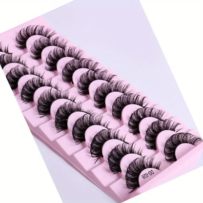 Glamorous Party-Perfect False Eyelashes: 10-Pair Pack of Unscented, Thick, High-Volume, Curly Russian Strip Lashes with Natural Appearance