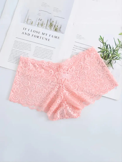 3 Pcs Pink Lace Boxer Panties: Perfect for Valentine's Gifts & Sexy Temptation!