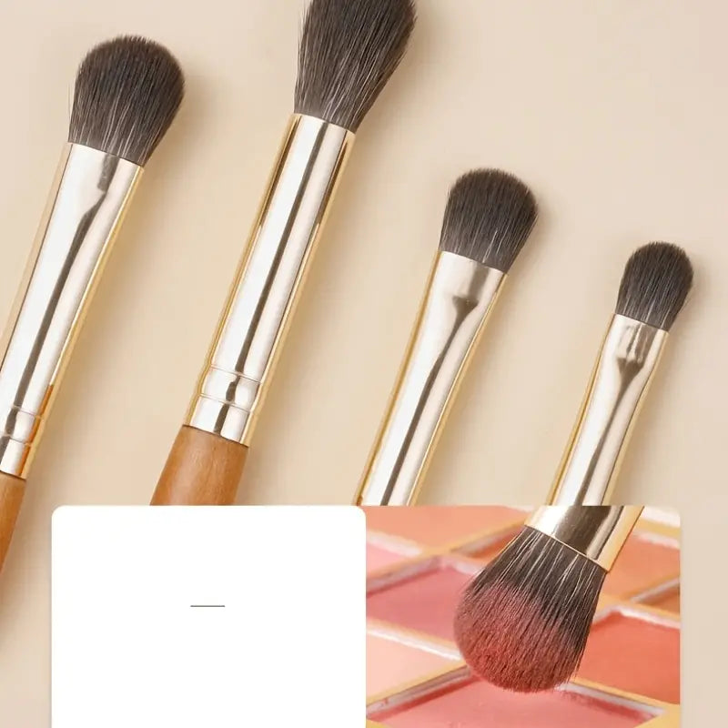 Deluxe 9-Piece Mini Makeup Brush Set - Powder, Blusher, Eye Shadow - Short Handle, Soft Nylon Bristles, Durable Wooden Rod - Alcohol-Free, All Skin Types, Compact Design - Girls & Women