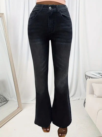 Jeans y ropa de mezclilla para mujer: Jeans negros de pierna acampanada de gran elasticidad: ¡pantalones de mezclilla con corte tipo bota, elegantes y cómodos! 