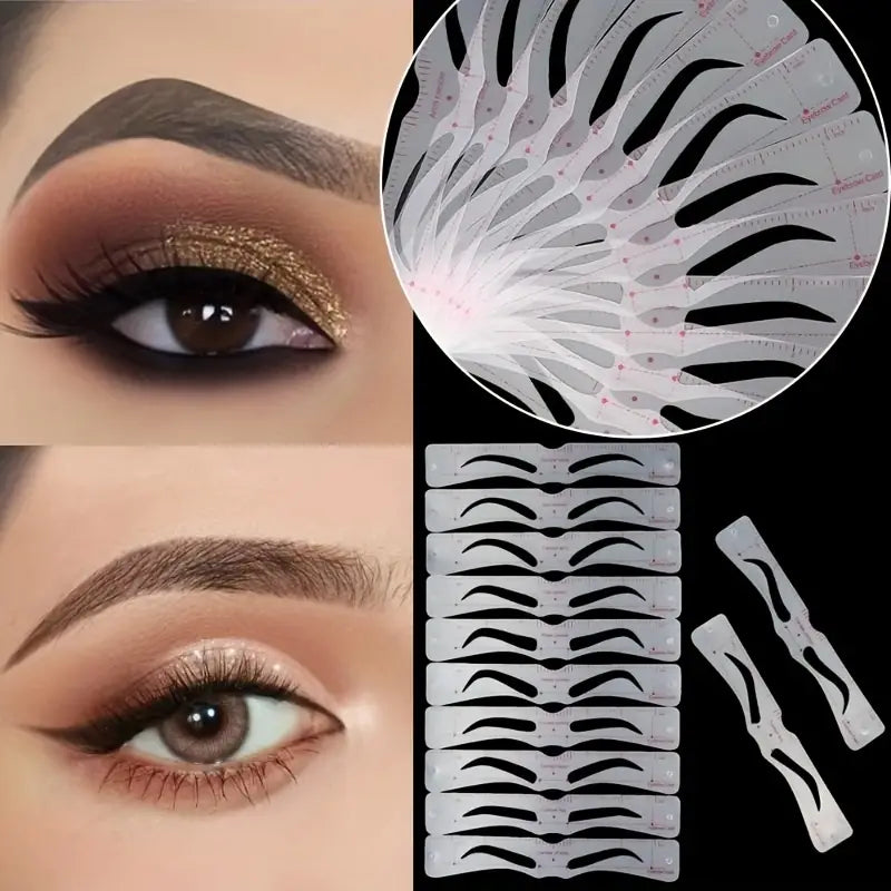 Ensemble de pochoirs à sourcils réutilisables 12 pièces et 1 rasoir à sourcils, guide de mise en forme des sourcils, bricolage, dessin, modèle de toilettage, carte, outil de maquillage facile 