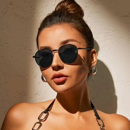 Oval Metal Frame Sunglasses For Women Retro Fashion Anti Glare Sun Shades For Vacation Beach Party