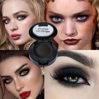 Monochrome Black Eyeshadow Powder, Black Smokey Makeup For Festival And Stage, Pearly Brightening Glitter Shimmer Contouring Eyeshadow, Double Decked With Brush