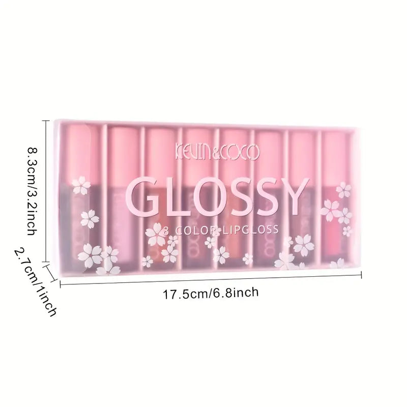 8 Color PVC Lip Gloss Set Box , Soft Velvet Matte Lip Glaze , Smudge Proof Long Lasting Cosmetics For Girls And Women