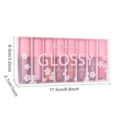 8 Color PVC Lip Gloss Set Box , Soft Velvet Matte Lip Glaze , Smudge Proof Long Lasting Cosmetics For Girls And Women