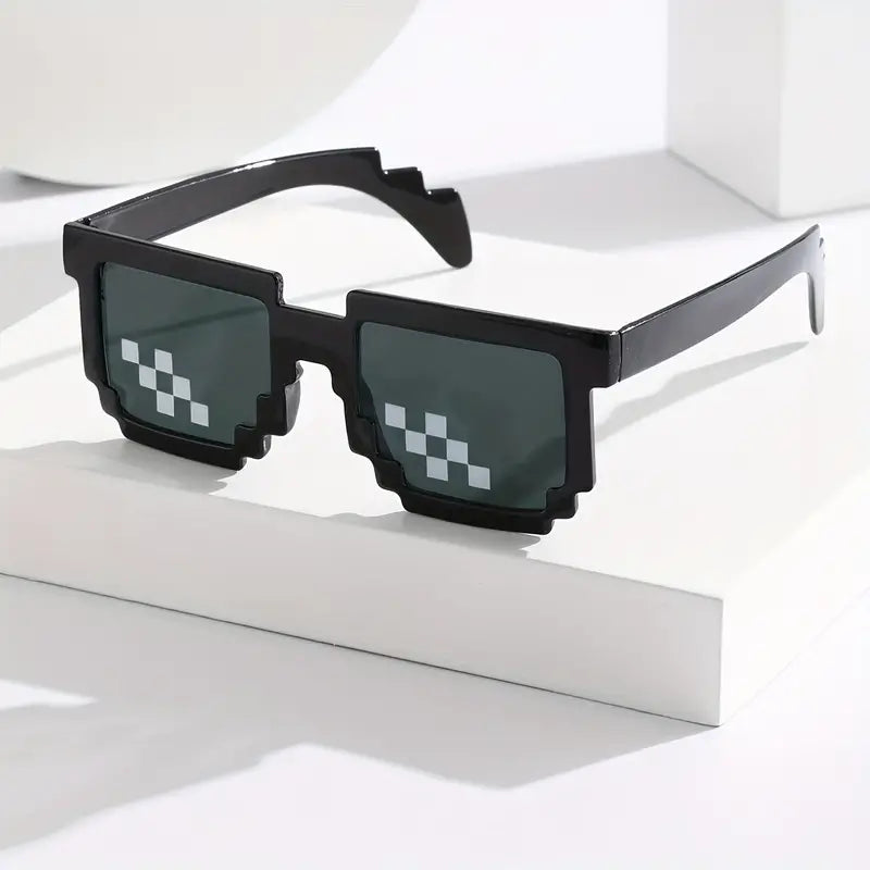 1pair Funny Mosaic Pattern Black Frame Flat Top Sunglasses, For Men Women Party Outdoor Decors Photography Props