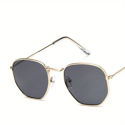 Geometric Frame Fashion Sunglasses For Women Men Vintage Thine Metal Temple Glasses Casual Style Photo Prop Eyewear