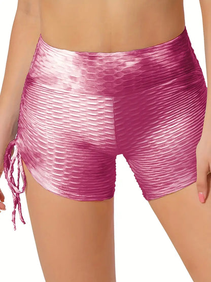 Short de Yoga à cordon latéral imprimé Tie Dye, short de gymnastique d'entraînement de Fitness Sexy en tissu Seersucker, vêtements de sport pour femmes 