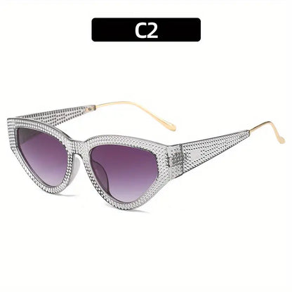 Y2K Rhinestone Cat Eye Fashion Sunglasses For Women Men Casual Candy Color Glasses For Summer Beach Party, UV400