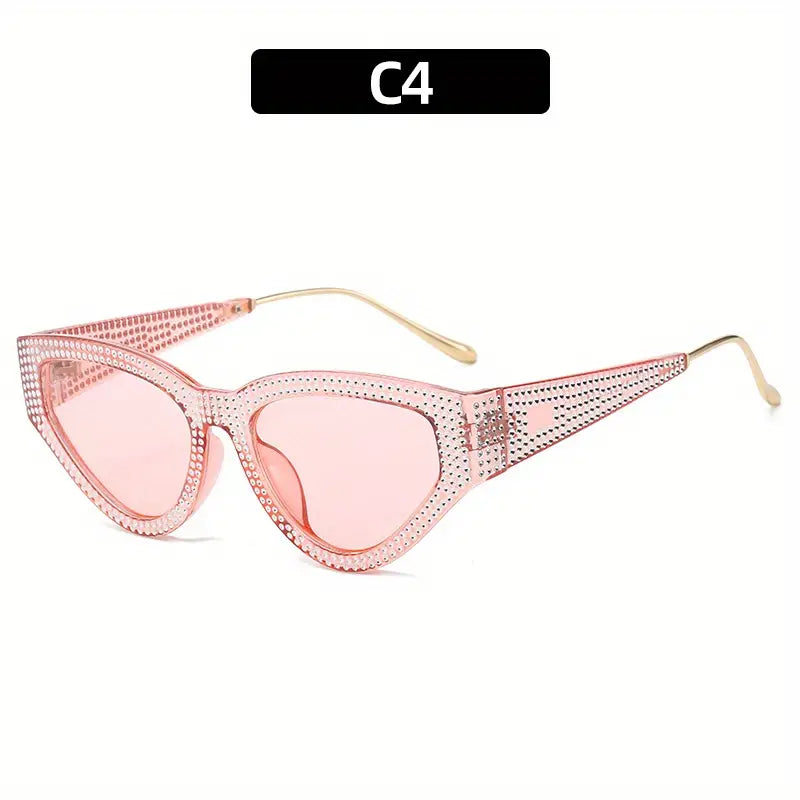 Y2K Rhinestone Cat Eye Fashion Sunglasses For Women Men Casual Candy Color Glasses For Summer Beach Party, UV400