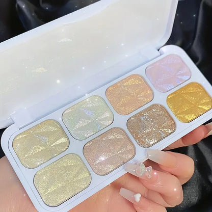 8 colors Diamond Shimmer Highlighter Palette for Face and Body - Blend and Bronze with Ease