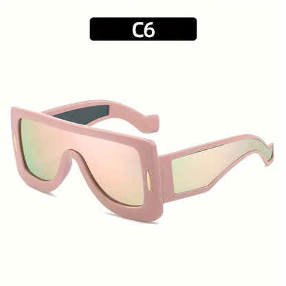 Large One-piece Sunglasses For Women Mirrored Y2K Fashion Flat Top Sun Shades For Vacation Beach Party