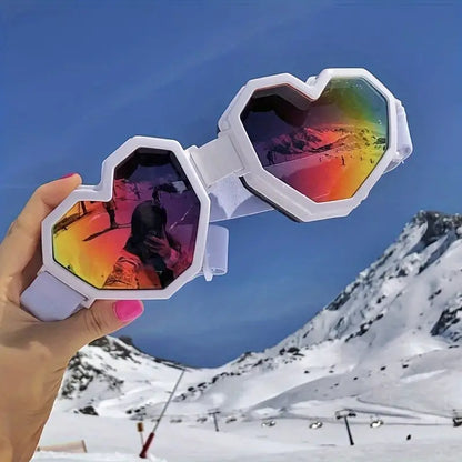 Oversized Heart Shaped Goggles Sports Outdoor Fashion Mirrored Sunglasses For Skiing Hiking Travel