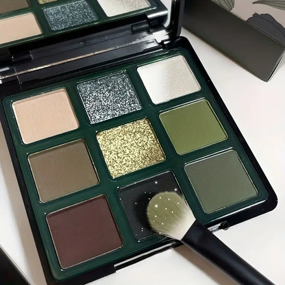 9-Color Eyeshadow Palette: Matte, Radiant & Safe. Dramatic Black, Olive Green Shades. Your Chic Route to Unleash Retro Smokey Looks