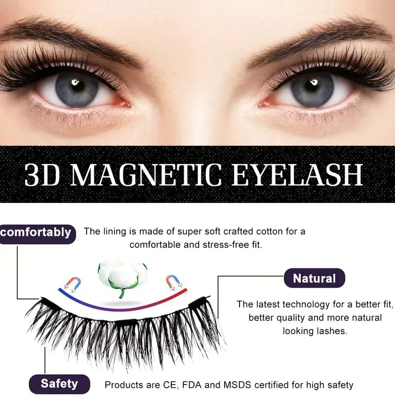 Natural-Looking Soft 3D Magnetic Eyelashes Set - Reusable, Multiple Pairs, 10-12mm Length, Includes Tweezers, Various Styles & Curls