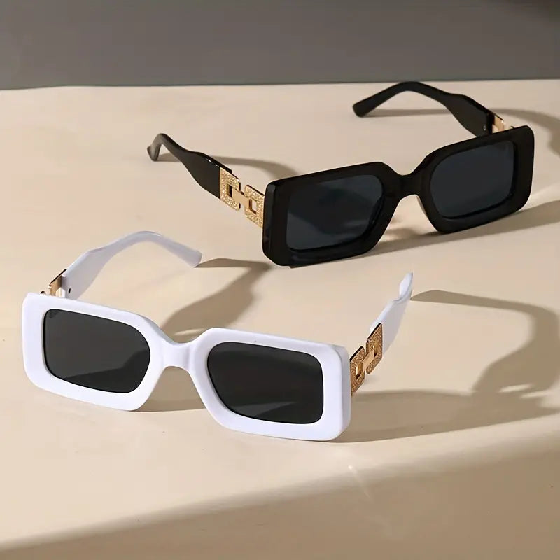 2pcs Y2K Rectangle Sunglasses For Women Men Luxury Anti Glare Sun Shades For Travel Beach Party