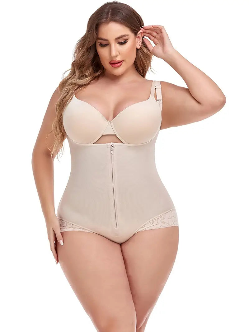 Look and Feel Your Best with Plus Size Basic Shapewear - Women's Plus Solid Buckle Front Zipper Bodysuit Shapewear!