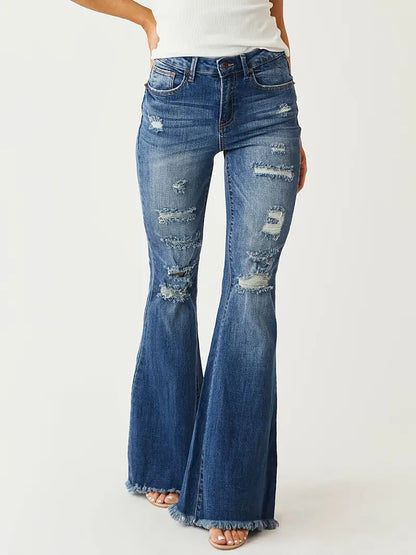 Women's Vintage Distressed Ripped Bell Bottom Jeans - Get the Look Now!