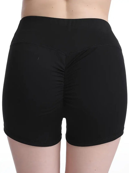 Black High Waist Biker Shorts, Butt-lifting Summer Running Yoga Fitness Casual Sports Shorts, Women's Activewear