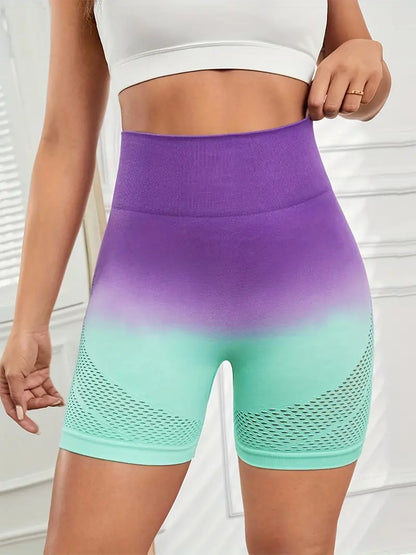 Women's Activewear: Two Tone Gradient High Stretch Seamless Butt Lifting Shorts - Quick-drying, High-Waisted, Breathable & Hollow Biker Shorts