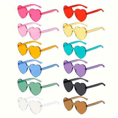 10pcs men's and women's sunglasses, Hearts and stars glasses, stylish frameless clear candy color heart-shaped glasses, suitable for parties, outdoor, Cosplay costumes, beach parties, random colors