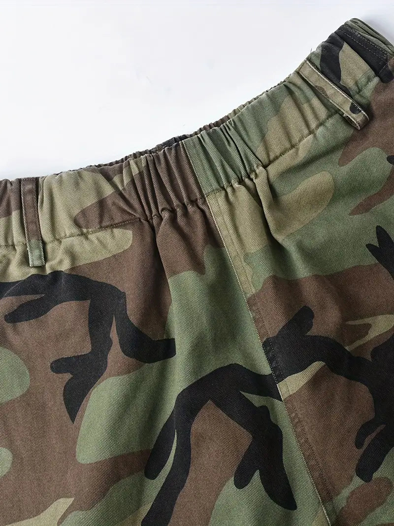 Camouflage Print Elastic Waist Shorts, Casual Shorts For Spring & Summer, Women's Clothing