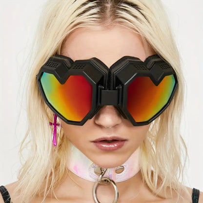 Oversized Heart Shaped Goggles Sports Outdoor Fashion Mirrored Sunglasses For Skiing Hiking Travel