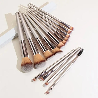 Luxurious 14Pcs Champagne Colored, Alcohol-Free Makeup Brush Set - Soft Nylon Bristles, Ideal for All Skin Types, Perfect for Smooth Application!