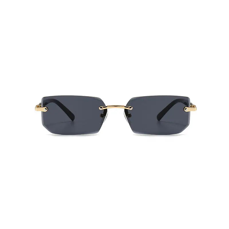 Mens Square Rimless Golden Frame Black Hip Hop Sunglasses Vintage Stylish Design Square Sunglasses