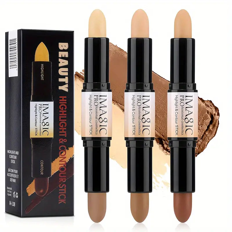 Double-ended Concealer Pen, Contour Stick Dual-purpose, Highlighter Stick, Nose Shadow Contouring Face, Covering Acne Marks Dark Circles, Brightening Makeup Stick