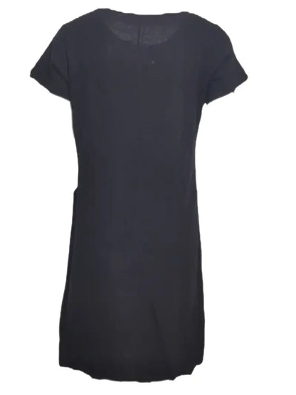 Round Neck Pocket Dress, Casual Loose Solid Short Sleeve Spring Summer Knee-Length Dresses, Women's Clothing