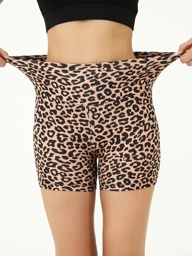 Women's Leopard Print Activewear: Stretchy Yoga Shorts for Spring & Summer Workouts!