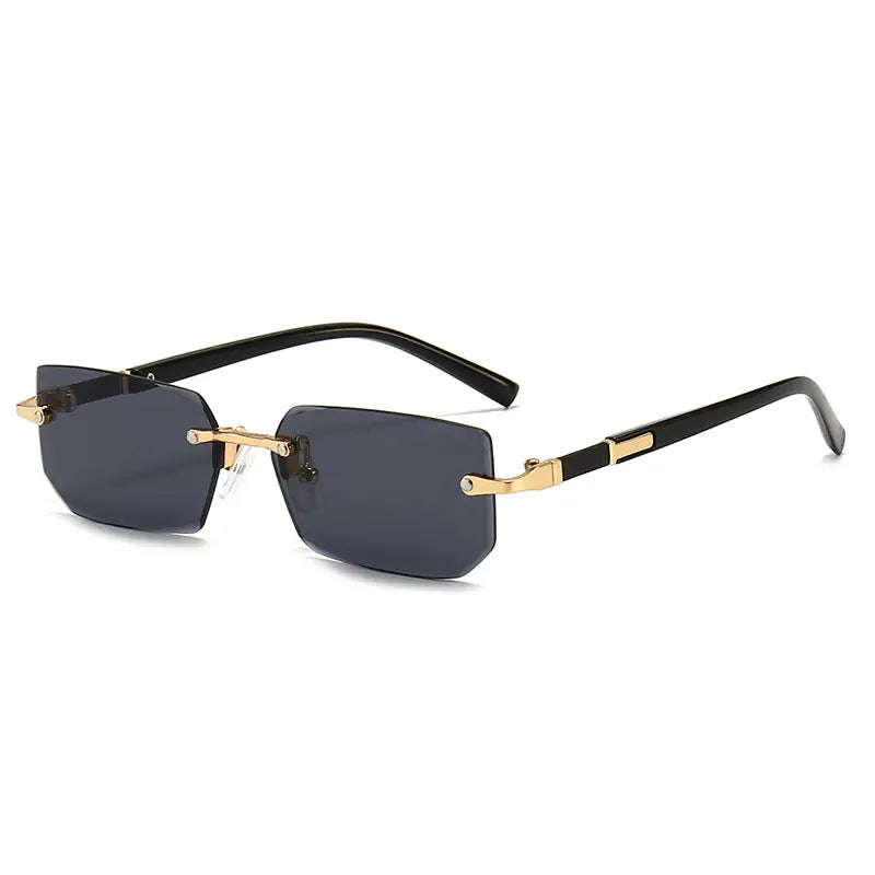 Mens Square Rimless Golden Frame Black Hip Hop Sunglasses Vintage Stylish Design Square Sunglasses