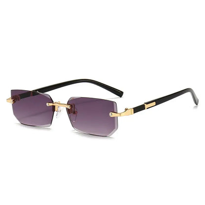 Mens Square Rimless Golden Frame Black Hip Hop Sunglasses Vintage Stylish Design Square Sunglasses