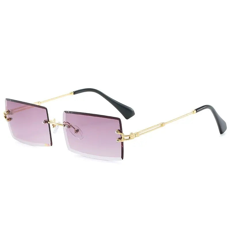 Vintage Rimless Rectangle Sunglasses For Women Tinted Lens Golden Metal Frameless Vintage Square Glasses Protection