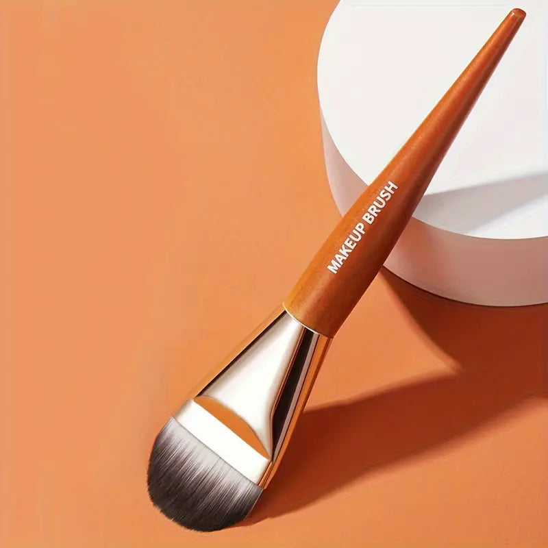 Hypoallergenic Ultra-Thin Broad Tongue Foundation Brush for All Skin Types - High-density Nylon Bristles for Seamless Coverage, Ergonomic Wooden Handle