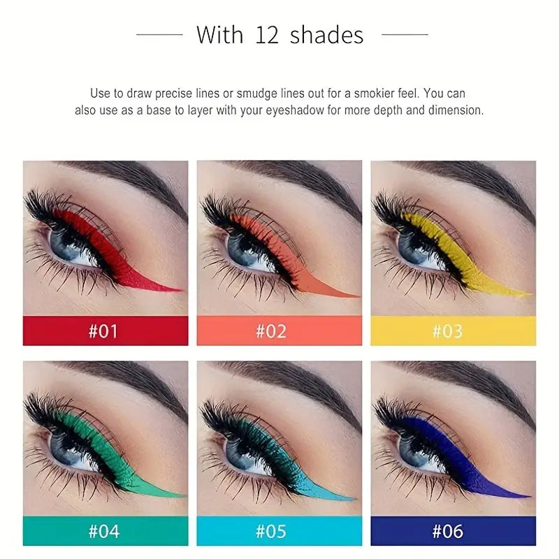 12 Colors Matte Liquid Eyeliner Set Rainbow Colorful Neon Eyeliner Pencil Pigmented Waterproof Smudge Proof Long Lasting Gel Eye Liner Christmas Makeup Gift Kit For Women