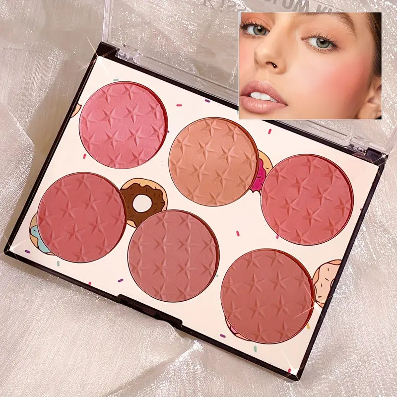 6-Color Matte Blush Palette for All Skin Tones - Waterproof, Long-lasting, Hypoallergenic, Coral/Pink/Red Shades & Cruelty-Free