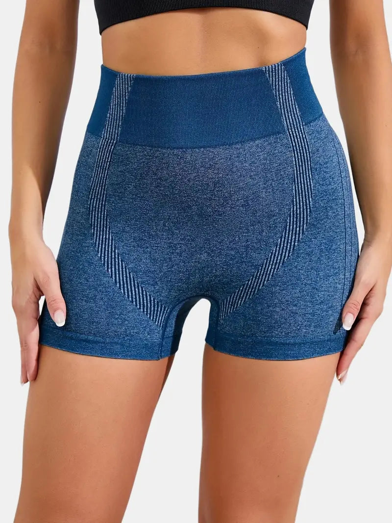 Short de yoga sexy à rayures latérales bleu marine, short de sport taille haute sans couture 