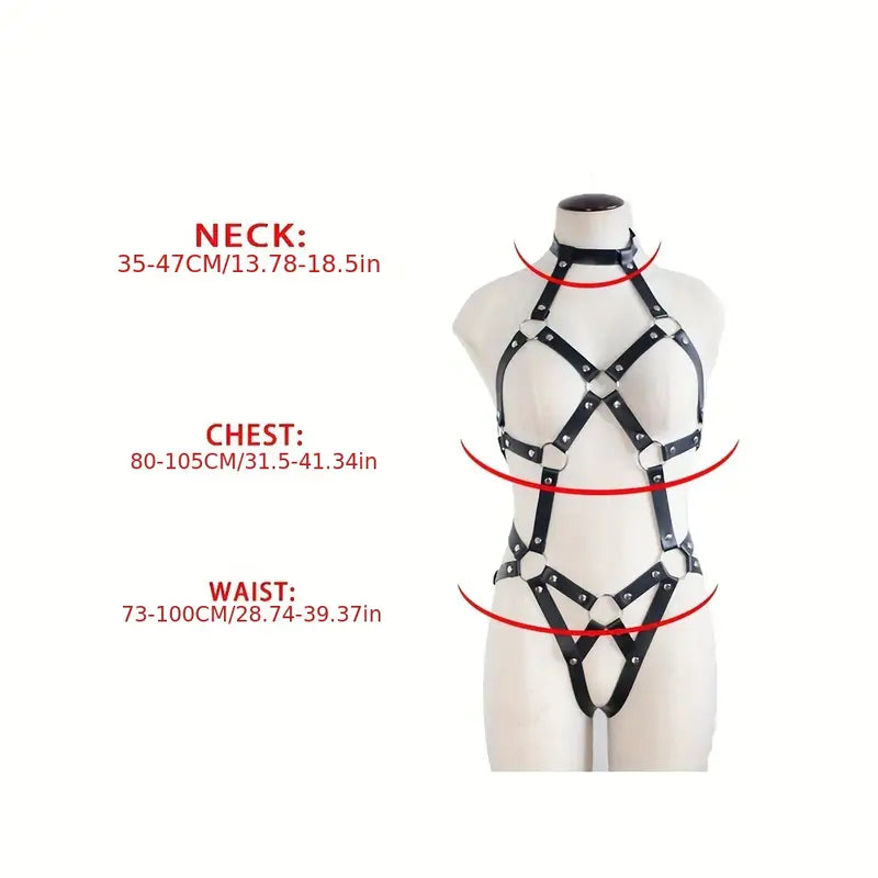 Punk Halter Body Garter Belt, Hollow Out Harness Strappy Cage Bodysuit, Women's Sexy Lingerie & Underwear Accessories