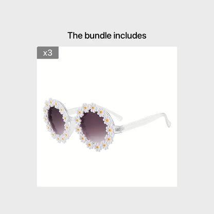 Daisy Decor Round Frame Sunglasses For Women Men Gradient Lens Clear Frame Glasses Photo Prop Eyewear