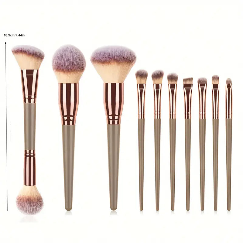 10pcs Makeup Brush Set Including Eyeshadow, Powder, Foundation And Lip Brushes - Professional Beauty Tools