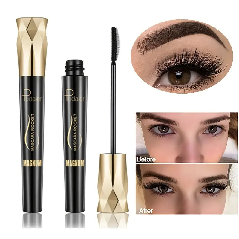 Mascara allongeant Pudaier 4D – imperméable, résistant aux taches et épaississant – greffé avec une brosse épaisse bouclée pour des cils volumisés et durables 